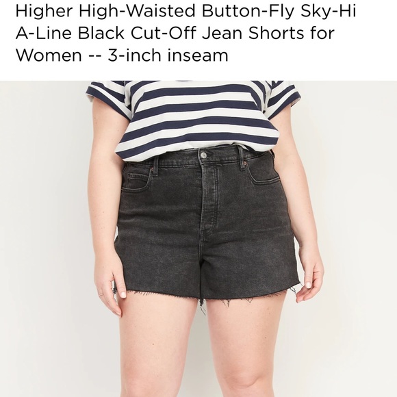NWT High-Waist Button-Fly A-Line Blk Cut-Off Jean Short women 3-inch inseam SZ18 - Picture 4 of 5